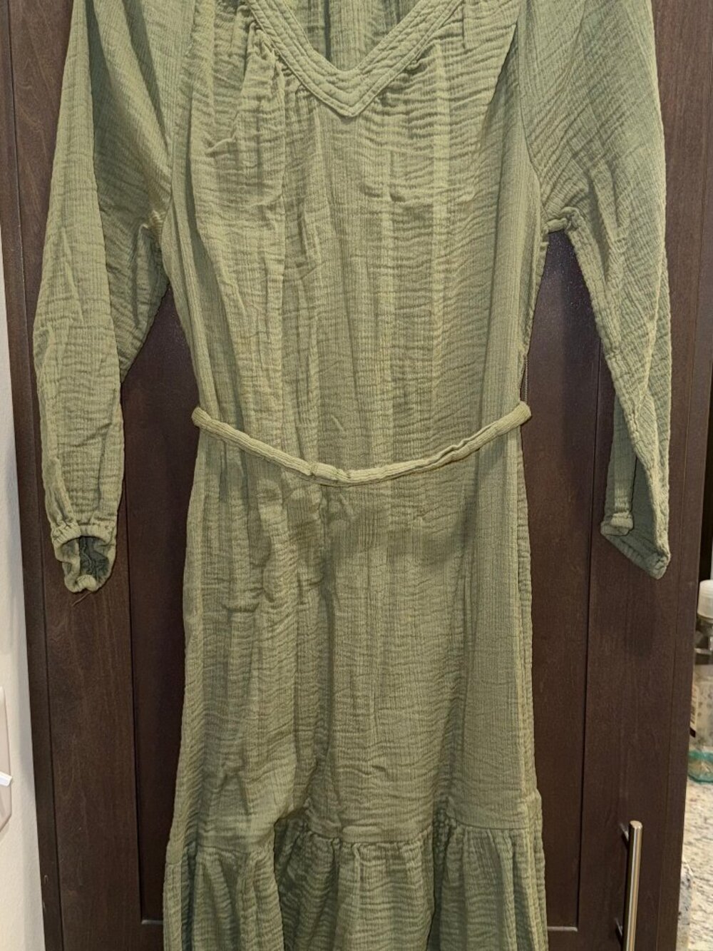 Lucky Brand Green Long Sleeve Midi Dress with Belt Size M